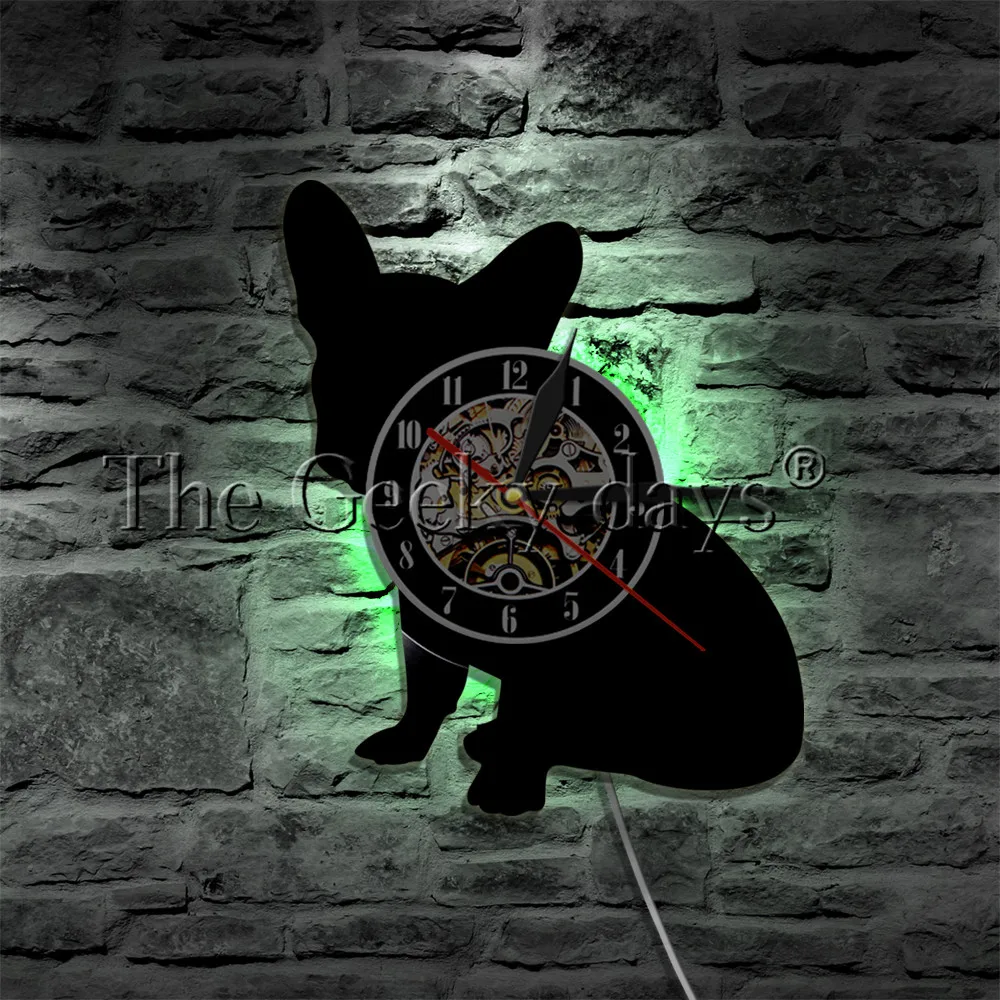 Светодиодный светильник в виде французского бульдога настенные часы с виниловой