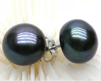 hot selling free shipping beautiful 11 12mm aaa black natural south sea pearl earring