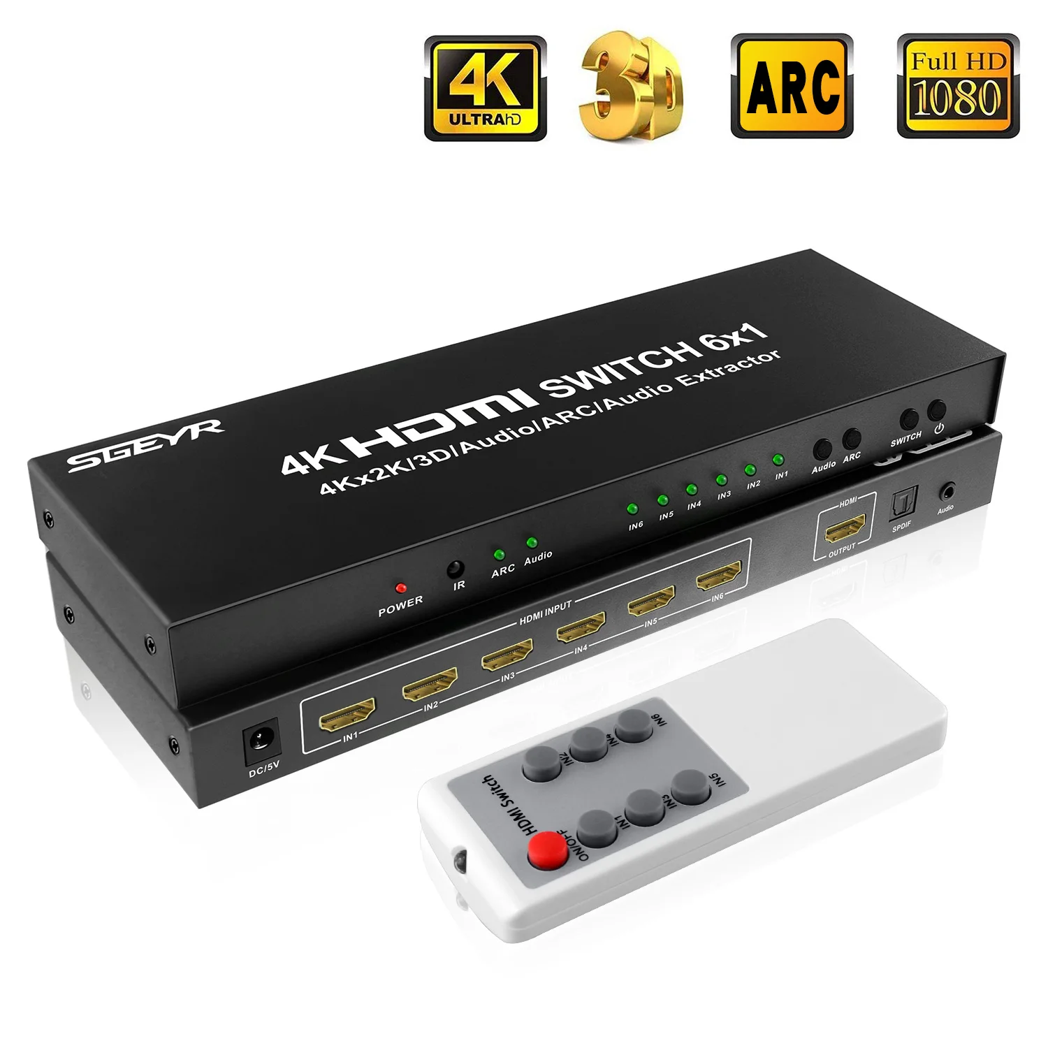 6 портов HDMI коммутатор 4K 30Hz HDMI сплиттер коммутатор 6 в 1 ИК пульт дистанционного управления Ultra HD 1080P 3D с аудио экстрактором для HDTV DVD PS3