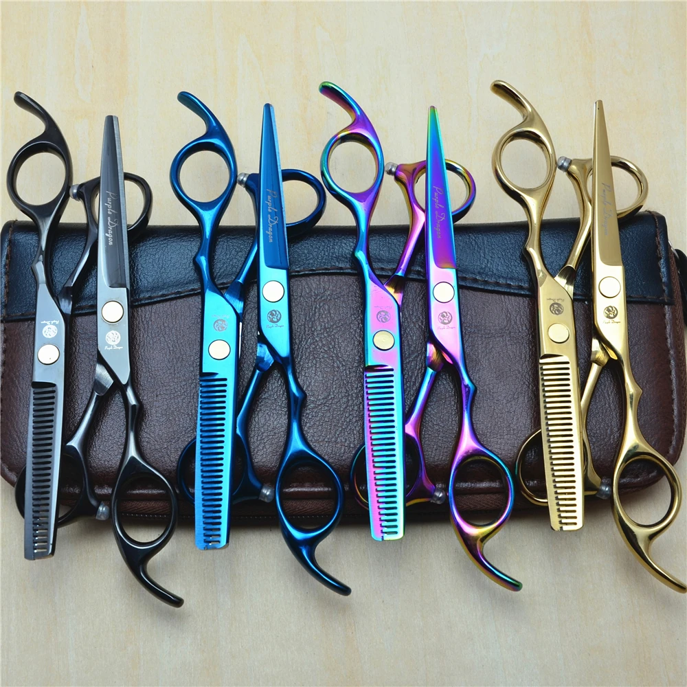 

Профессиональные ножницы для волос «Purple Dragon», 2 шт., 5,5 дюйма, 16 см, парикмахерские ножницы для стрижки и филировки, инструменты для укладки во...
