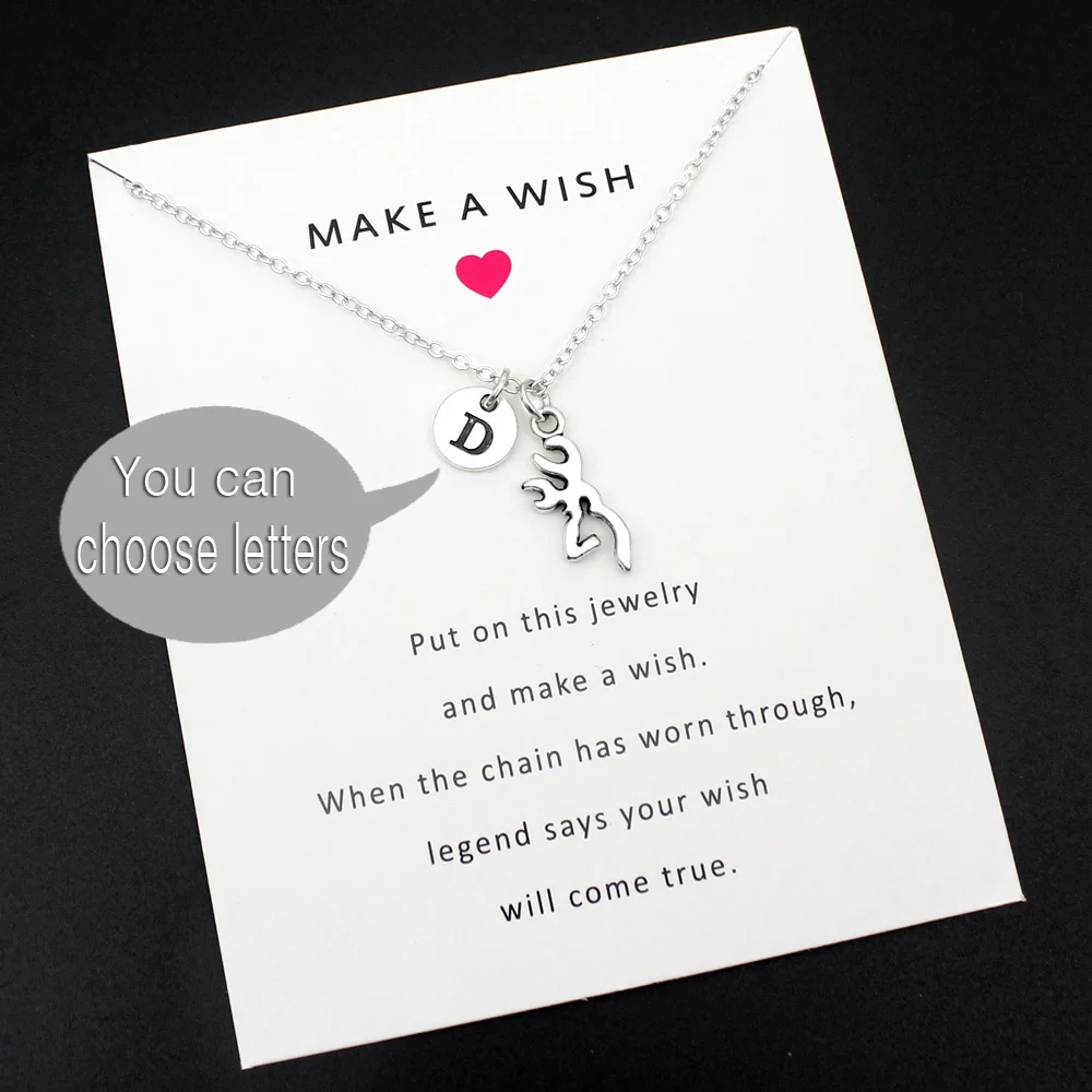 Silver Deer Head Silhouette Necklace Alphabet Letter Simple Women Chain Birthday Gifts With Card | Украшения и аксессуары