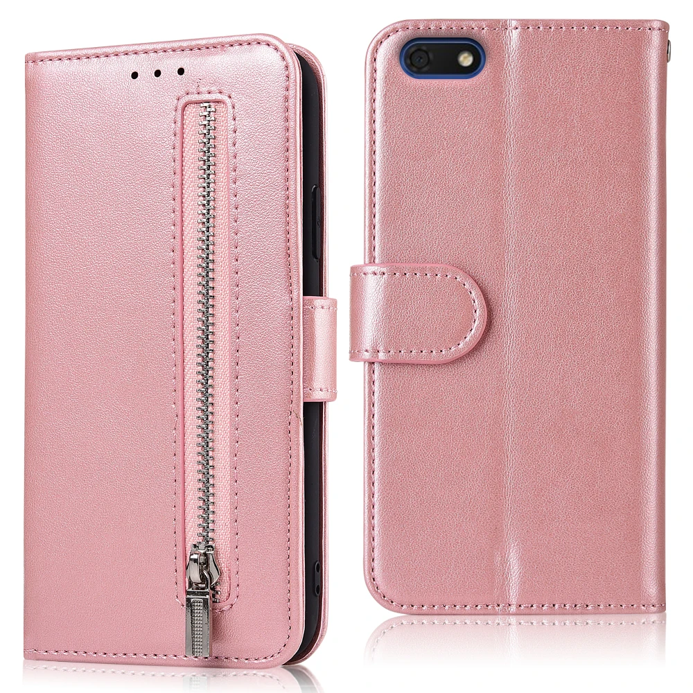 61zipper--Pink Чехол-Кошелек из искусственной кожи на молнии для huawei Y6 ATU-L21 чехол с ремешком для телефона чехол для huawei Y6 глянцевый чехол с подставкой - Цвет: 61zipper--Pink