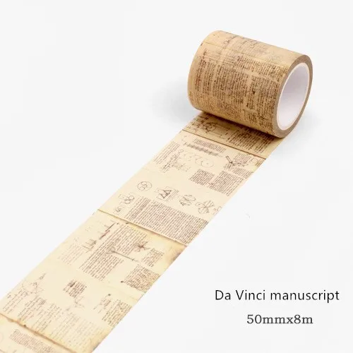 Creative Retro Newspaper Map Gothic Decorative Adhesive Tape Washi Tape DIY Scrapbooking Masking Tape Vintage Style 8m/11 Styles - Цвет: Da Vinci manuscript