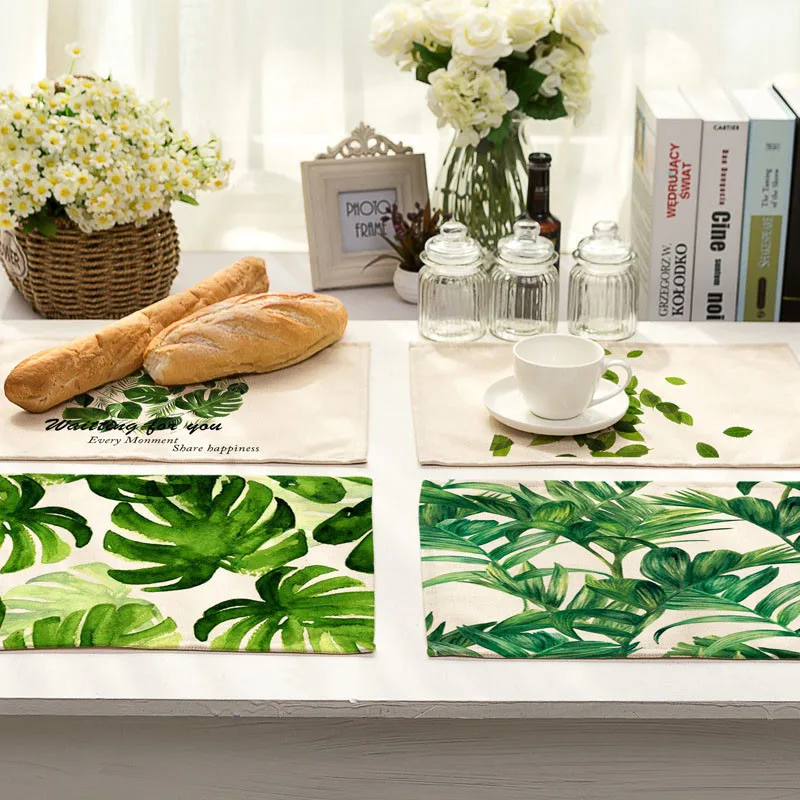 Тропическим принтом с изображением зеленых листьев и Кухня столовых подставка