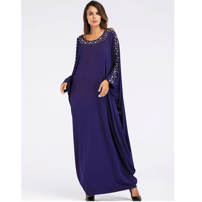 Большой темно-синий жемчужный плащ с рукавом Caftan Макси платье большого размера