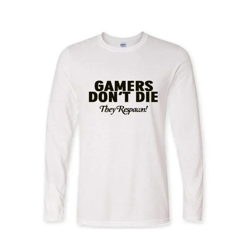 

Autumn GAMERS DON'T DIE THEY RESPAWN Tee Shirt homme men cotton long sleeve t shirt 2019 fitness harajuku brand tops tees