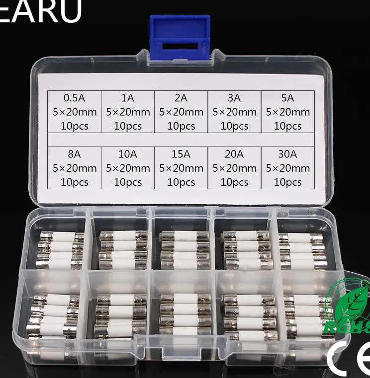 One Box 100 шт. Керамика предохранителя 5 мм x 20 мм медленный T 0.5A 1A 2A 3A 4A 5A 6A 8A 10A 13A 15A 20A 30A 250V автомат защити цепи автомобильному O - Цвет: One Box