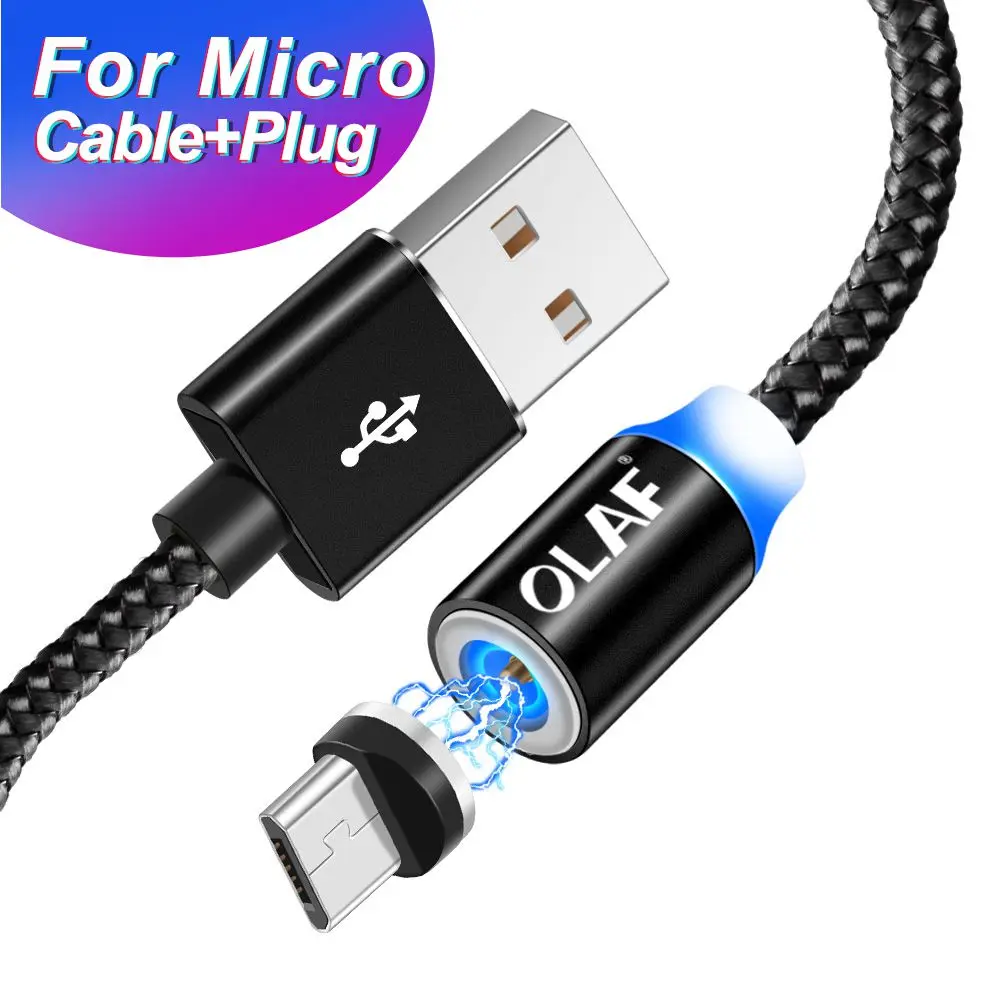 Олаф Магнитный Micro USB кабель 1 м 2 м провод для быстрой зарядки Кабель microusb для samsung Xiaomi huawei кабели для мобильных телефонов кабель - Цвет: Black for micro