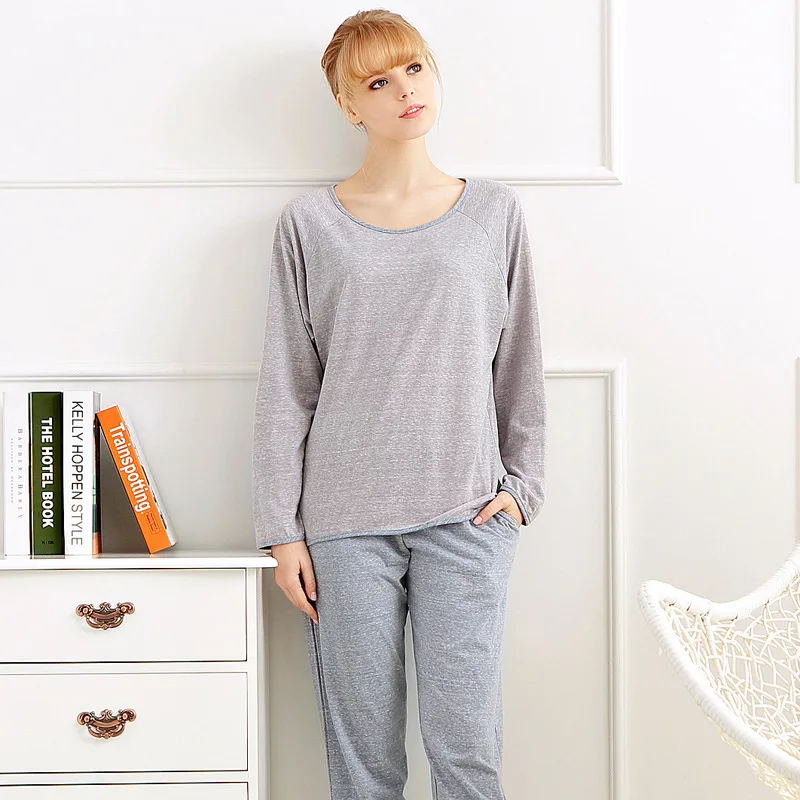 Весна Осень 2016 100% хлопок женские пижамные комплекты одежда для сна длинные брюки