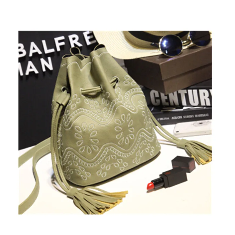 Новый ведро мешок плеча Корейский вышитые одного склонны drawstring