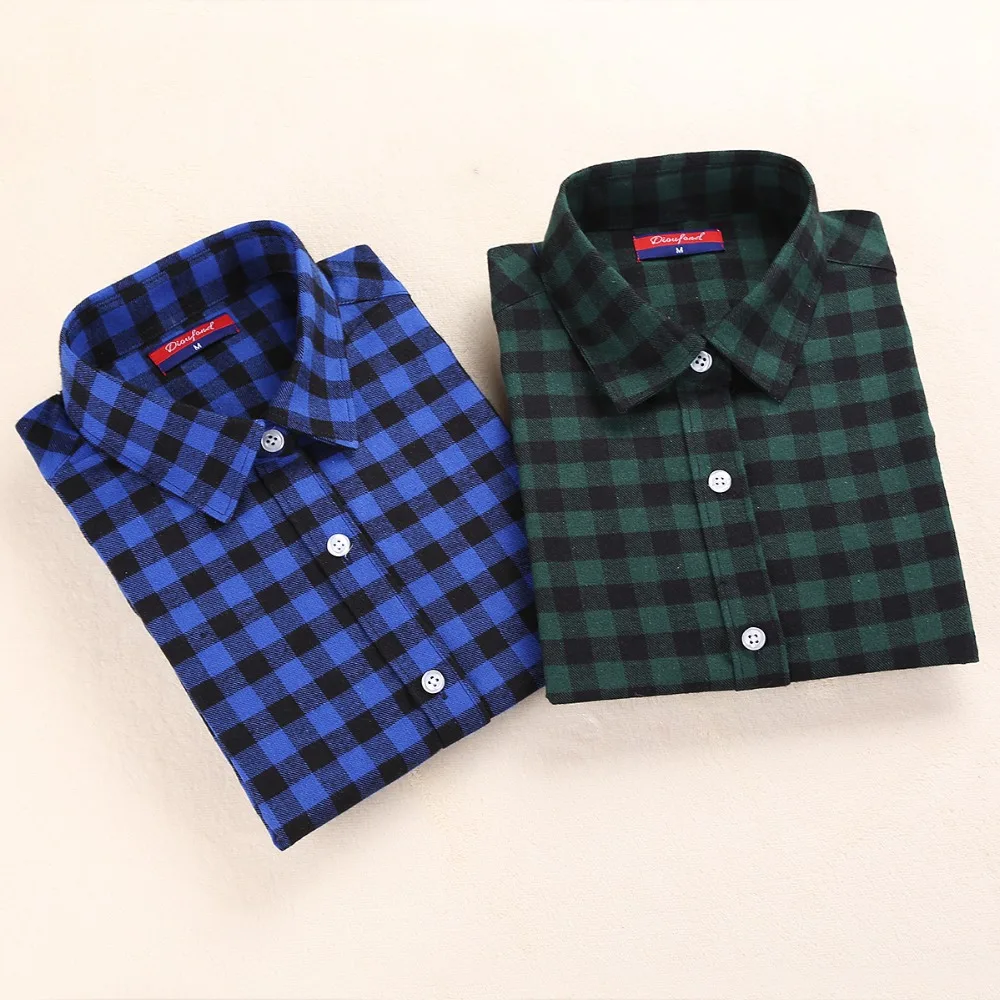 Женская свободная рубашка в клетку с длинным рукавом|Блузки| |