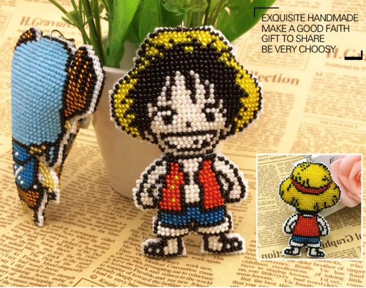 Cartoon bead cross stitch kit pre printed stamped 14ct plastic canvas DIY handmade craft needlework Keychain phone plug plus