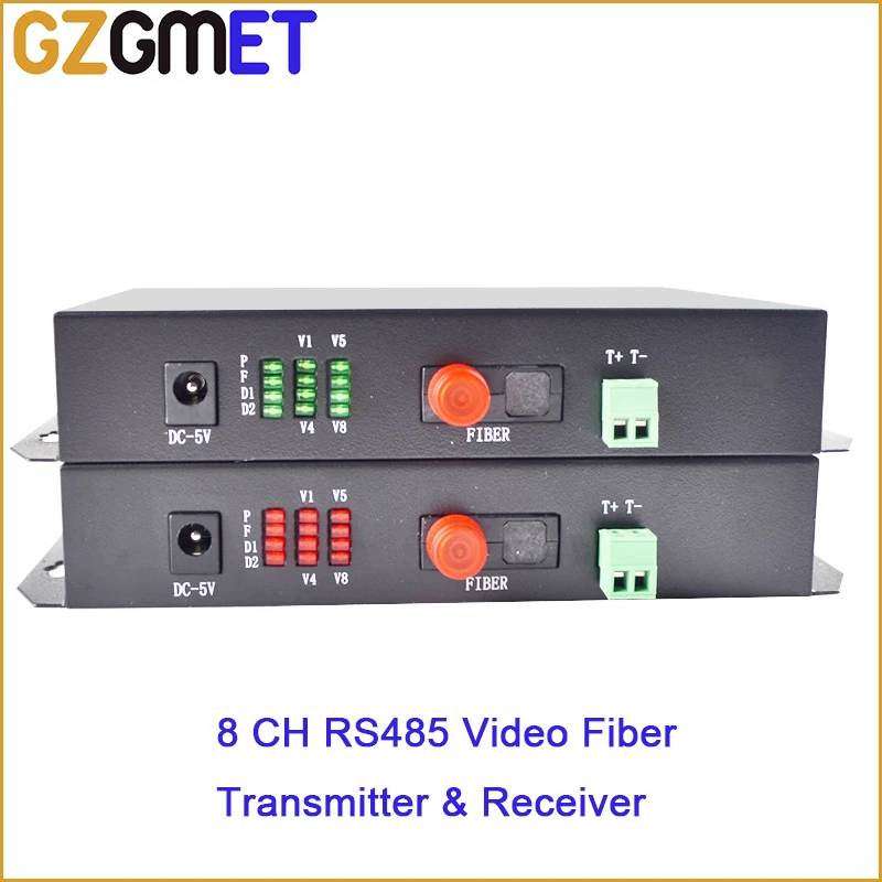 GZGMET 1pair 8 Channel Video Data Fiber Optic Media Converter WITH Transmitter & Receiver  RS485 FC Single Mode PORTS