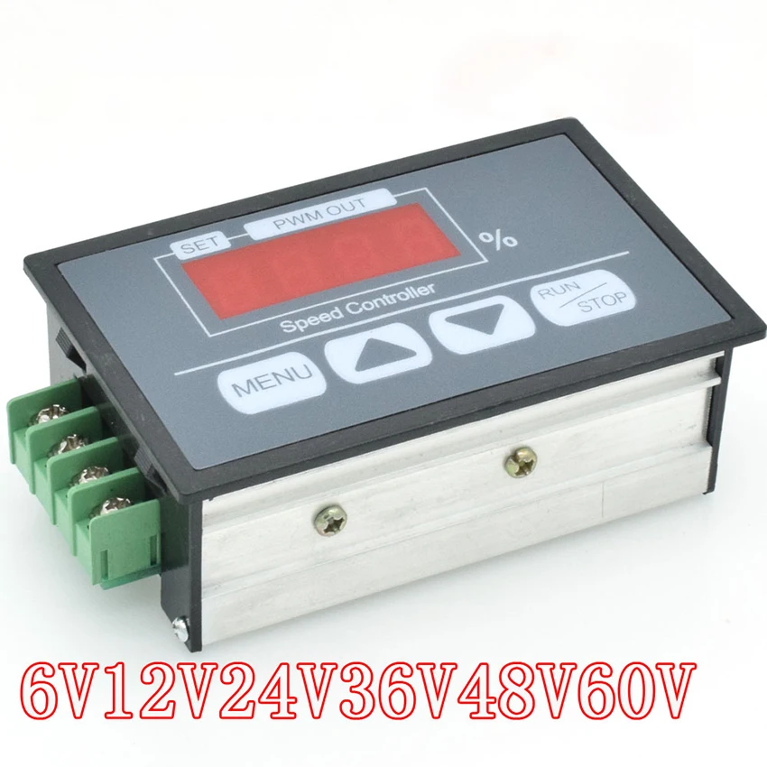 

Slow Start and Stop Speed Control Input 6-60V Digital Display Governor DC Brushed Motor Controller 0-100% Adjustable Output 30A