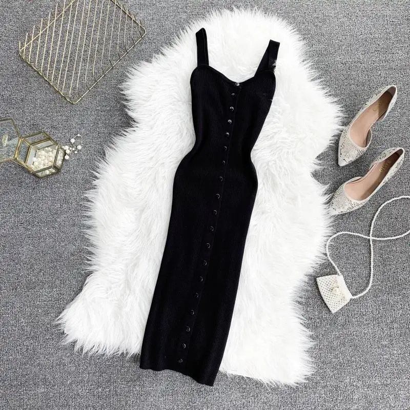 Новый V шеи тонкий 2019 Button летние трикотажные хлопок карандаш платье Для женщин