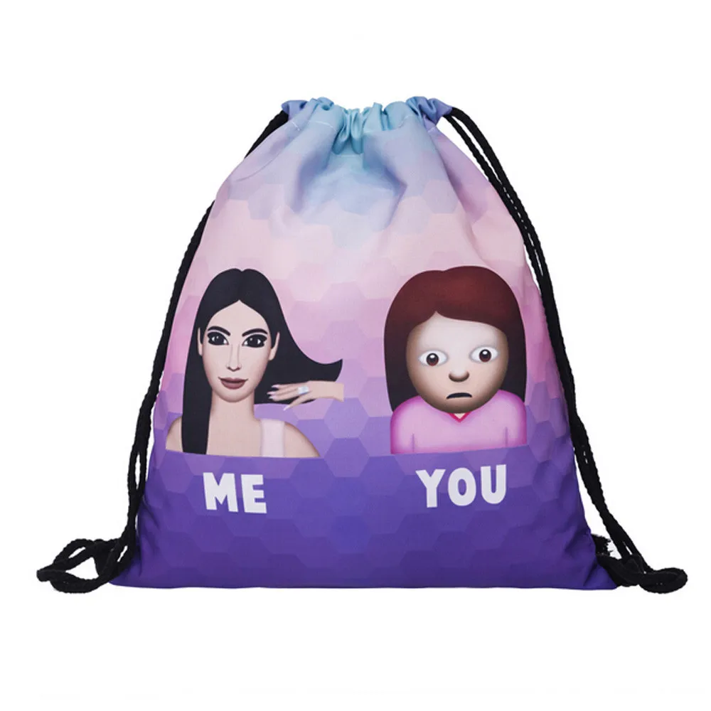 Модные унисекс рюкзаки 3D печать сумки Письмо Твердые modis Drawstring рюкзак; спортивная сумка Карманный мешок worek plecak sznurek er