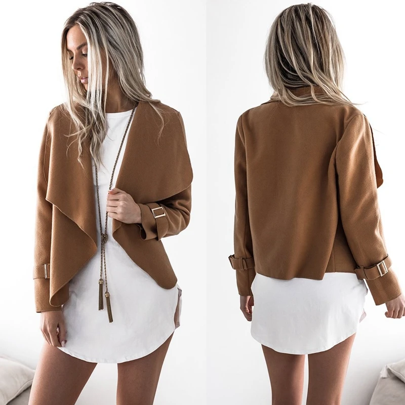 

Manubeau Autumn Winter Women Coats Casual Jackets Long Sleeve Turn-down Collar Outwear Female Elegant Short Wool Blend Tops