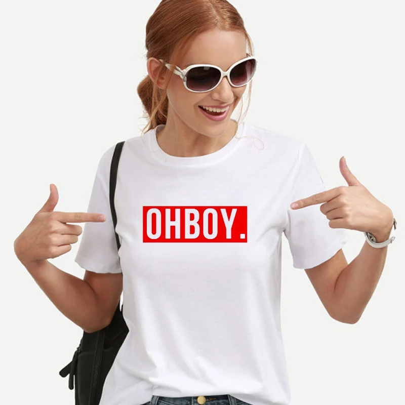 OHBOY OH красная женская футболка с буквенным принтом хлопковая Повседневная