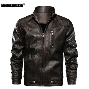 Мужская куртка из искусственной кожи Mountainskin, мотоциклетная ветровка, приталенная, верхняя одежда, SA672