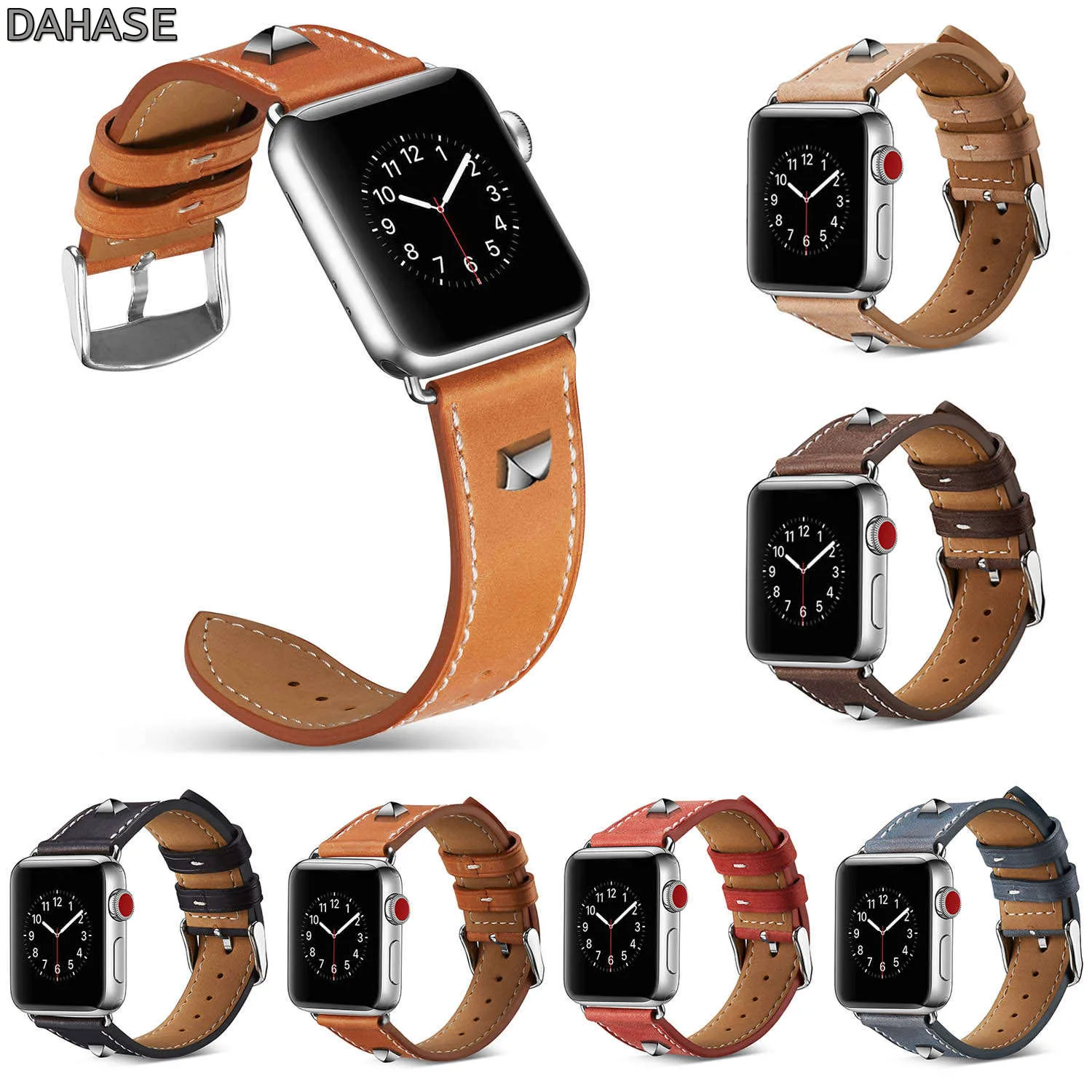 DAHASE винтажный ремешок из натуральной кожи с заклепками для Apple Watch Band 38 мм 42
