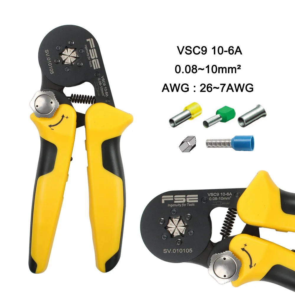 VSC9 10-6A VSC8 16-4A 6-4A 0,25-10 мм 23-10AWG регулируемые точные обжимные плоскогубцы трубка обжимной терминал Ручной инструмент VSC9 6-4A - Цвет: VSC9 10-6A