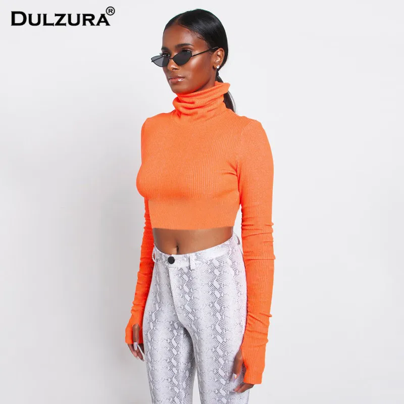 HAWTHAW high neck long sleeve crop top 2018 autumn winter women clothes knit tshirt sweater streetwear casual outfits | Женская одежда