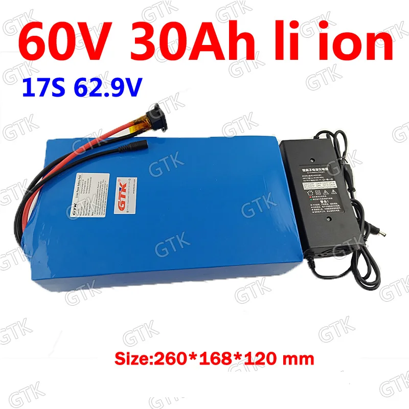 Литий ионный аккумулятор GTK 60 в 30 Ач 18650 BMS 17S 62 9 литий для скутера велосипеда
