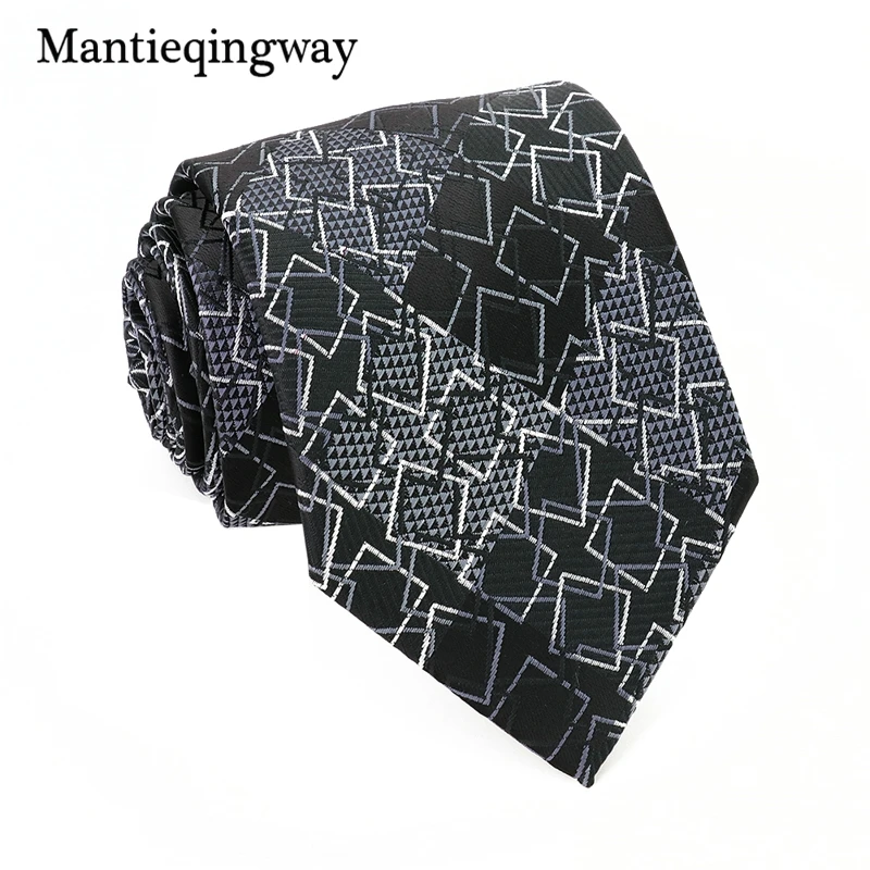 Mantieqingway геометрический плед Gravatas Запонки Набор для бизнеса 8,5 см черные корбаты галстук запонки платок Набор для костюма