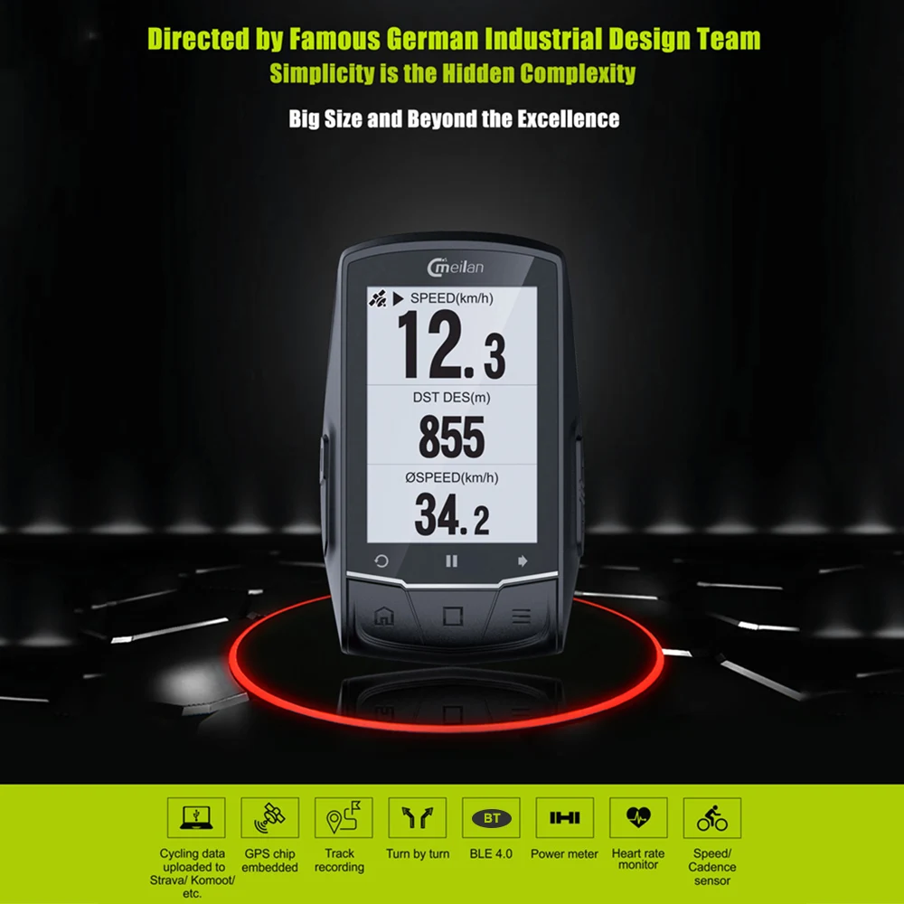 MEILAN M1 GPS Navigation Bike Computer Peedometer Candence Heart Rate 2.6" BLE4.0 Bicycle Computer Speedometer