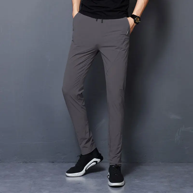Летние тонкие деловые повседневные брюки-Карандаш мужские однотонные черные