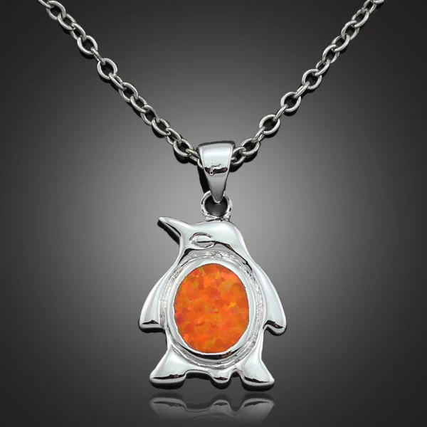 Прекрасный оранжевый огненный опал Пингвин кулон для девочек модные ювелирные