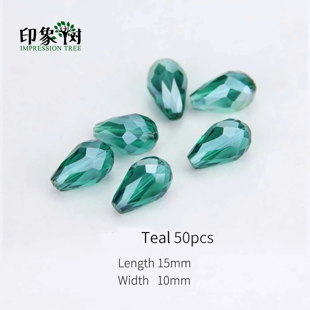 Teal 50PCS 50 шт., 15x10 мм блестящие балетки с блестящими жемчуженками на носке, Форма бисер в виде граненых стеклянных капелькой слезинкой, Стекло разноцветный из бисера, сделай сам, ювелирное изделие, 2975 - Цвет: Teal 50PCS