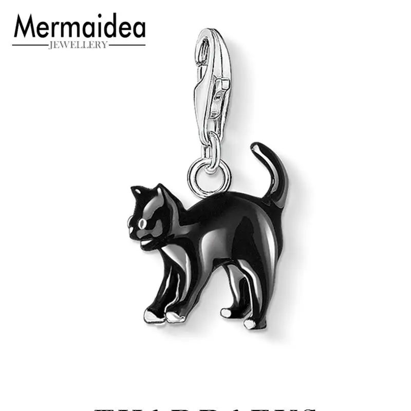 Кошка Charm Кулон Ювелирное Украшение 925 пробы серебристый, черный клуб ожерелье браслет Шарм для Для женщин - Окраска металла: 6