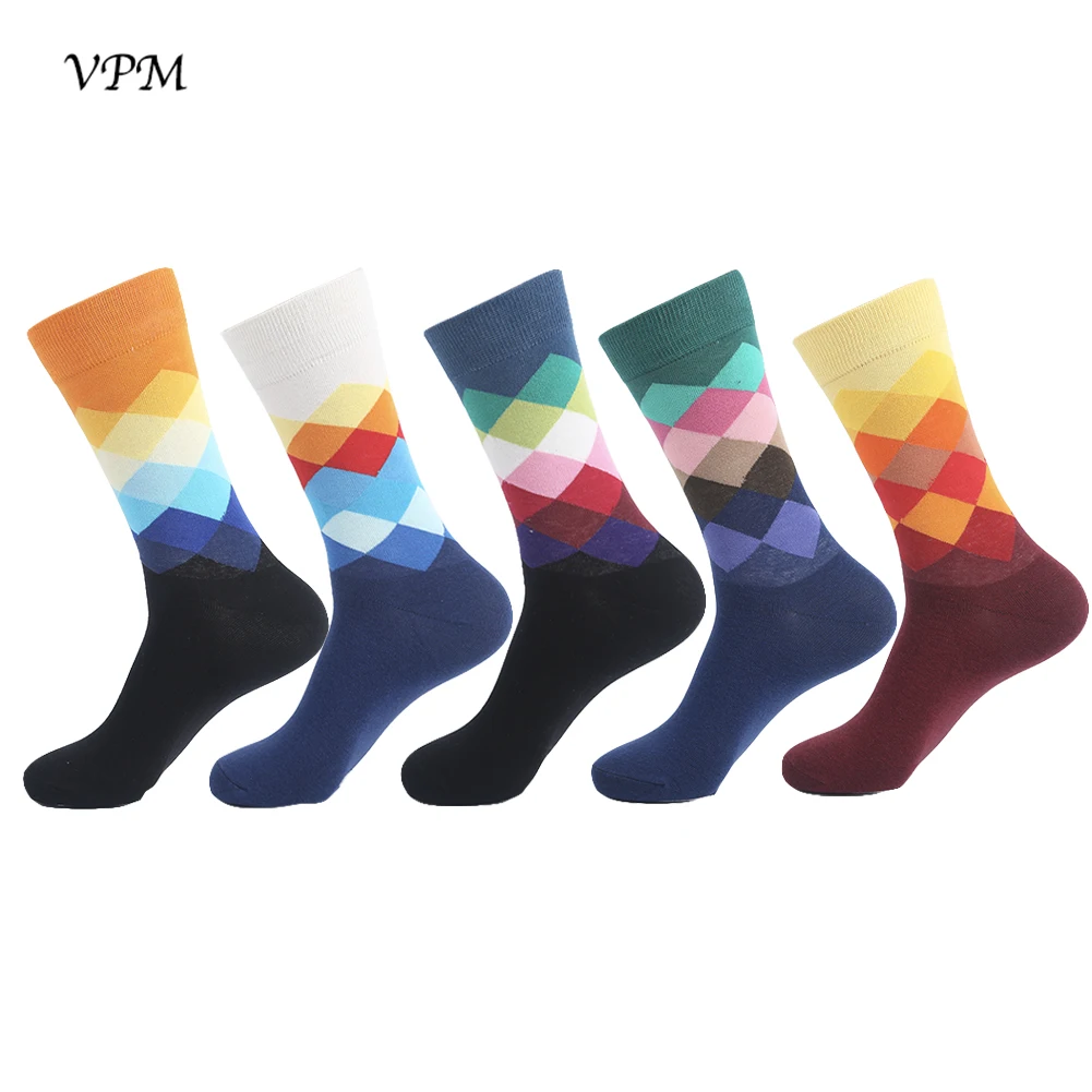 Хлопковые мужские носки VPM 10 пар/лот веселые забавные клетчатые в британском