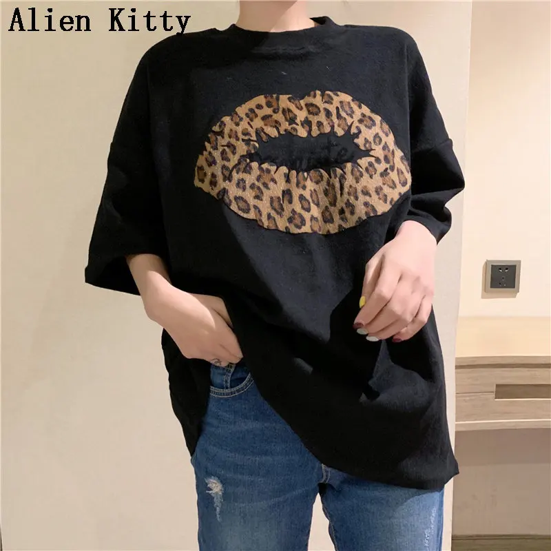 Популярные Стильные Модные Простые Топы с леопардовым принтом Alien Kitty и круглым