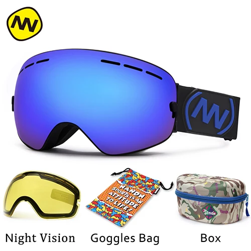 Blue frame Blue NANDN, брендовые лыжные очки, UV400, анти-туман, большая Лыжная маска, очки для катания на лыжах, для мужчин и женщин, очки для сноуборда - Цвет: Blue frame Blue