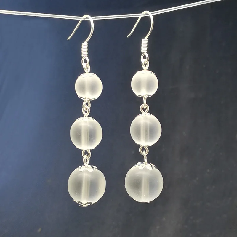 Cracked Glass Ball Pendant Earrings Fashion Jewelry Frosted Crystal Bead Snowflake Christmas Gift for Girls Women | Украшения и