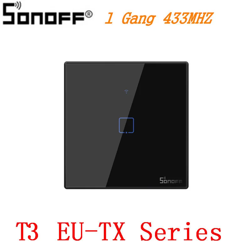 T3 EU-TX 1 Gang Интеллектуальный выключатель света SONOFF T3UK TX Smart Wi-Fi настенный сенсорный выключатель Черный с границы умный дом 1/2/3 433 RF пульт дистанционного управления Управление работает с Amazon Alexa IFTTT - Комплект: T3 EU-TX 1 Gang