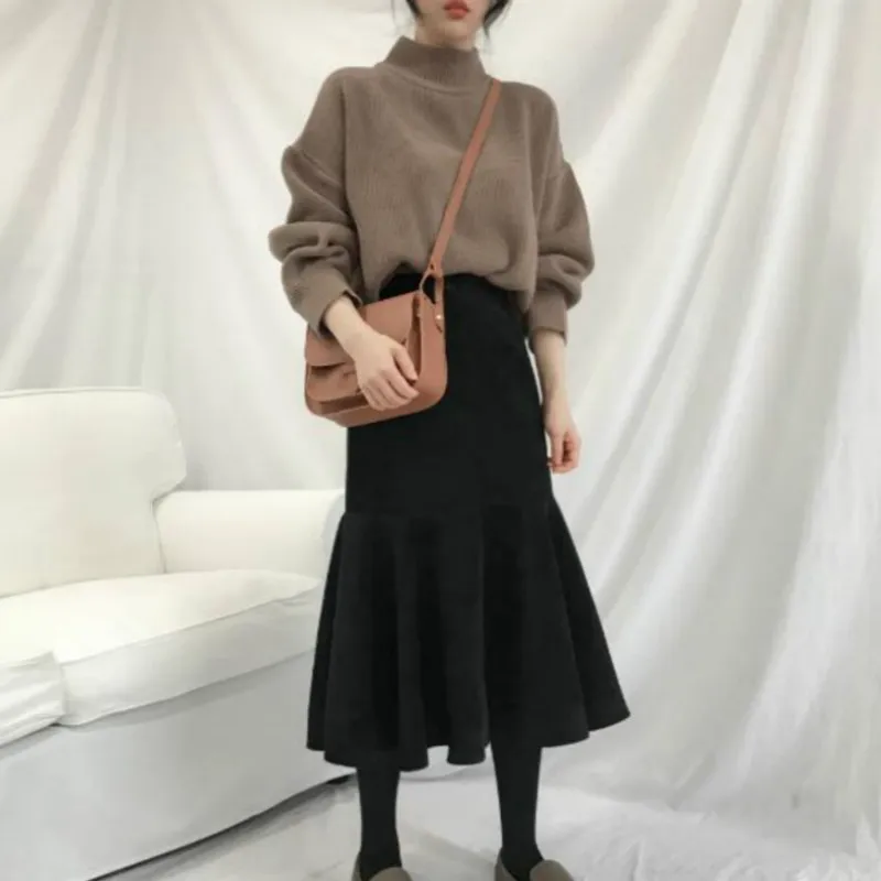 Женский свитер зимние топы повседневный вязаный пуловер джемпер с высоким