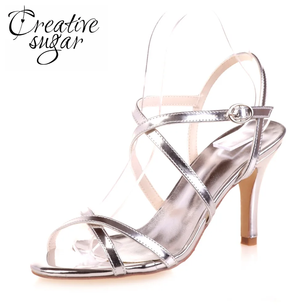 Creativesugar золотые серебряные синие сандалии с металлическим блеском сексуальные