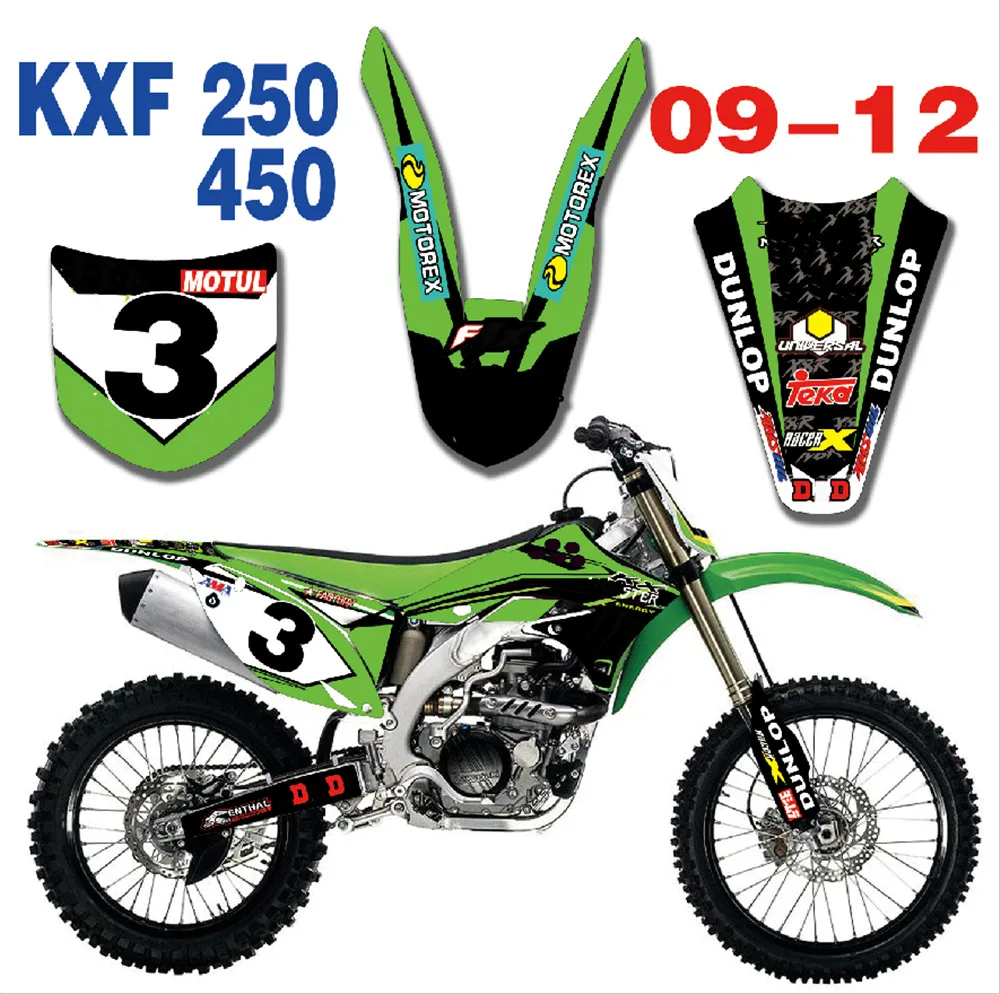 Сток заказной номер блеск графика и фоны Наклейка для Kawasaki KX250F KXF250 2009 2010 2011 2012
