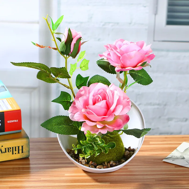 Искусственный цветок розы карликовые деревья 3 головки цветка шелковые