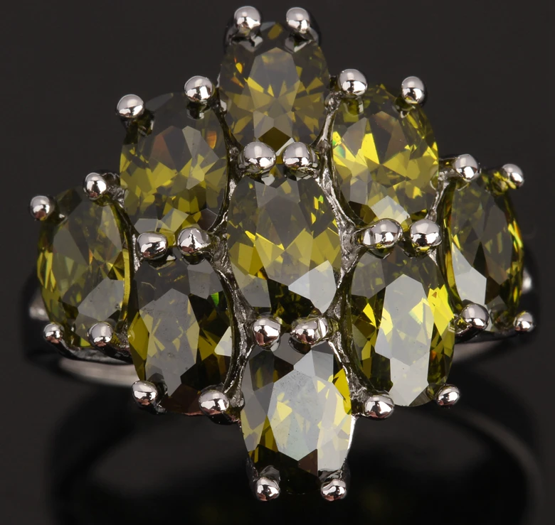 Ценные зеленый с Перидотом 925 пробы серебро Для женщин Jewelry Кольцо Размеры 6/7/8/9