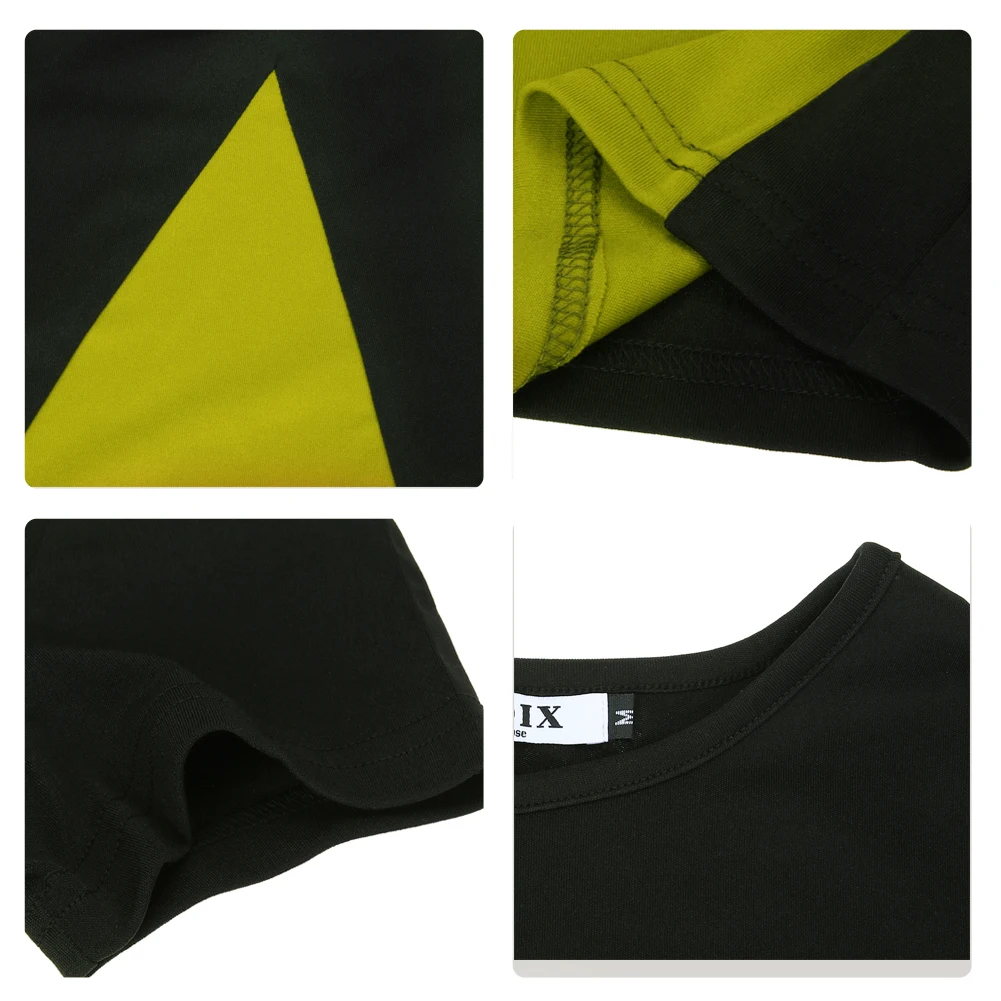 2018 Summer New Fashion Women Dress Short Sleeve Round Neck Patchwork Chic Contrast Color Female Sheath (Yellow) | Женская одежда