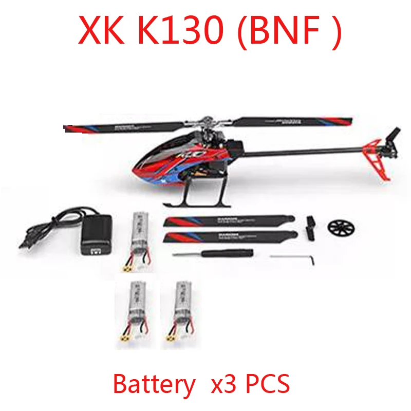with 3 battery XK K130 BNF версия 6CH бесколлекторный р/у вертолет(без передатчика) совместим с FUTABA S-FHSS - Цвет: with 3 battery