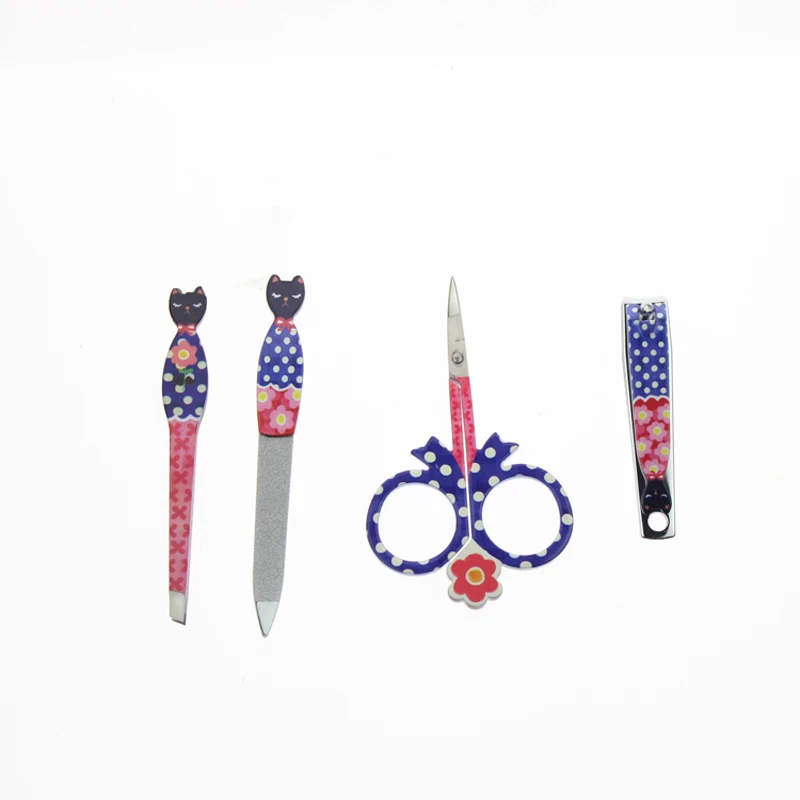 

4 in 1 Black Cat Head Nail Care Kits For Women Girls Include Metal Nail File Clipper Eyebrow Tweezer Scissor