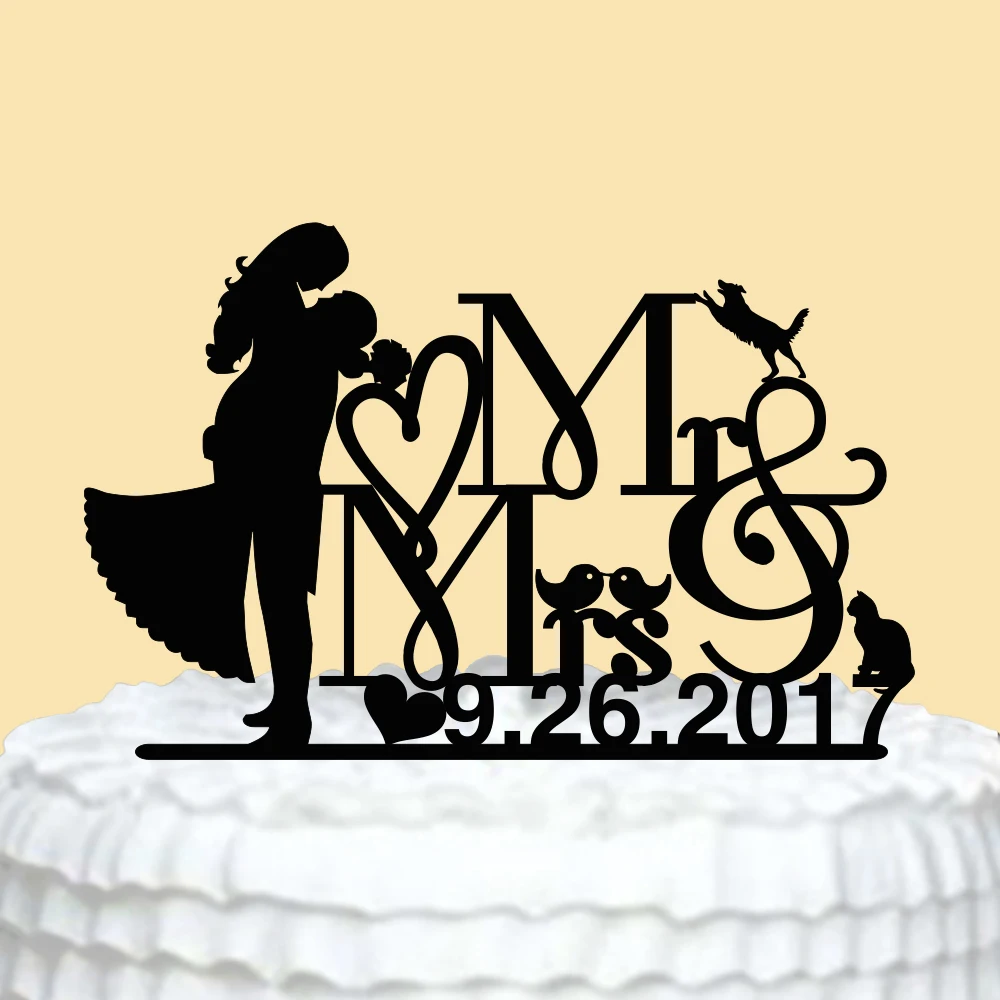 Персонализированные Свадебный торт Топпер с номером птицы на заказ Mr Mrs