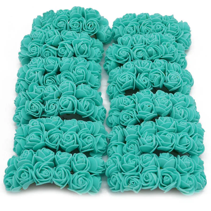 Teal 144 шт пенный плюшевый мишка, роза, украшение из ПЭ пены, голова розы, искусственные цветы, изготовленные вручную свадебные украшения, скрапбукинг, Подарочная коробка, сделай сам, венок - Цвет: Teal