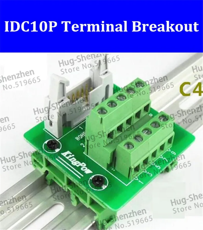 High Quality 10P to terminal PLC to terminal IDC10P terminal breakout with bracket for C45 Din Rail---5pcs