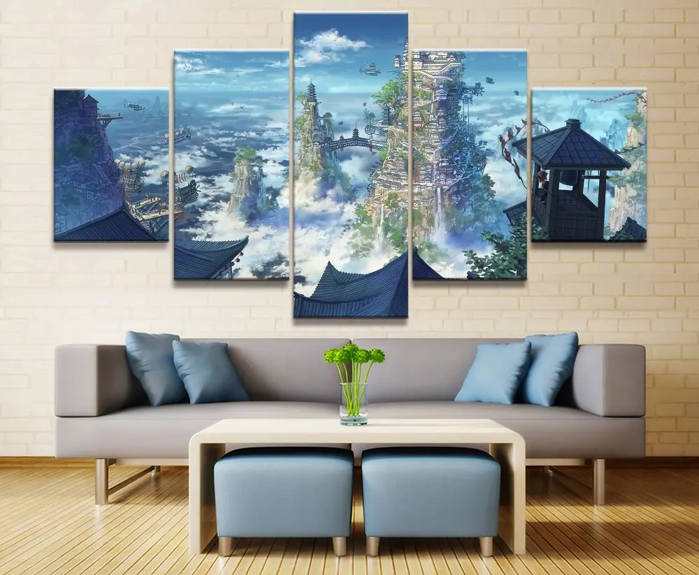 5 панель аниме Wonderland пейзаж холст печатная картина для гостиной стены искусства